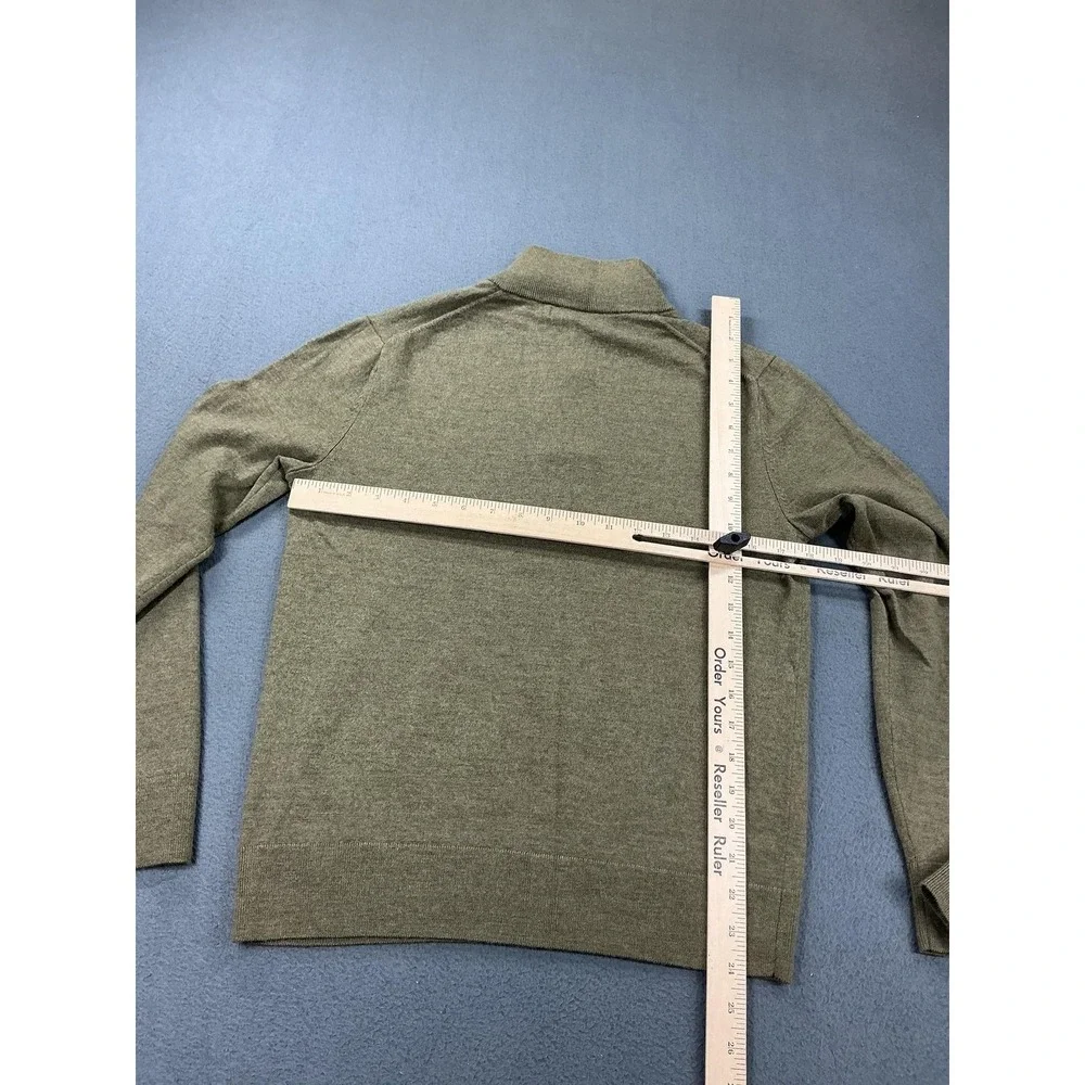 Banana Republic Sweater Mens Medium Green 100% Merino Wool 1/4 Zip‎ Mock Neck